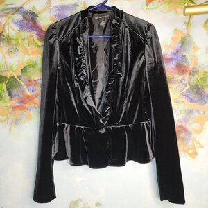 INC Black Velvet Ruffled Blazer Jacket Women's M